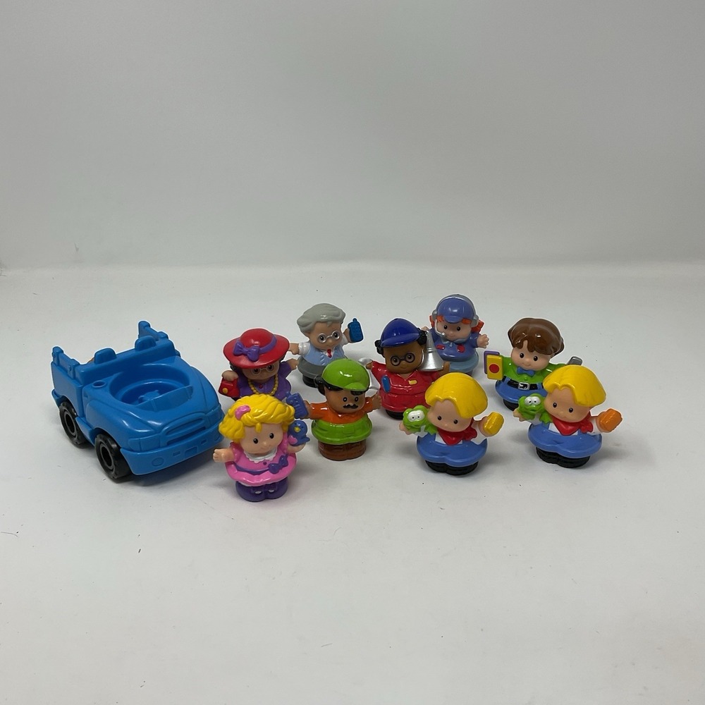 Fisher Price Little People Lot Of 9 Blue Truck Vehicle Pilot Grandpa Zoo‎ Keeper